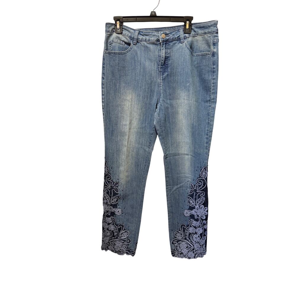 Soft Surroundings Parisa Embellished Beaded Straight Leg Jeans Size 12